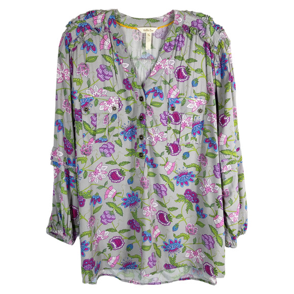 Matilda Jane Medium Top Thinking Out Loud Gray Purple Floral Popover Womens 837 - Picture 2 of 10